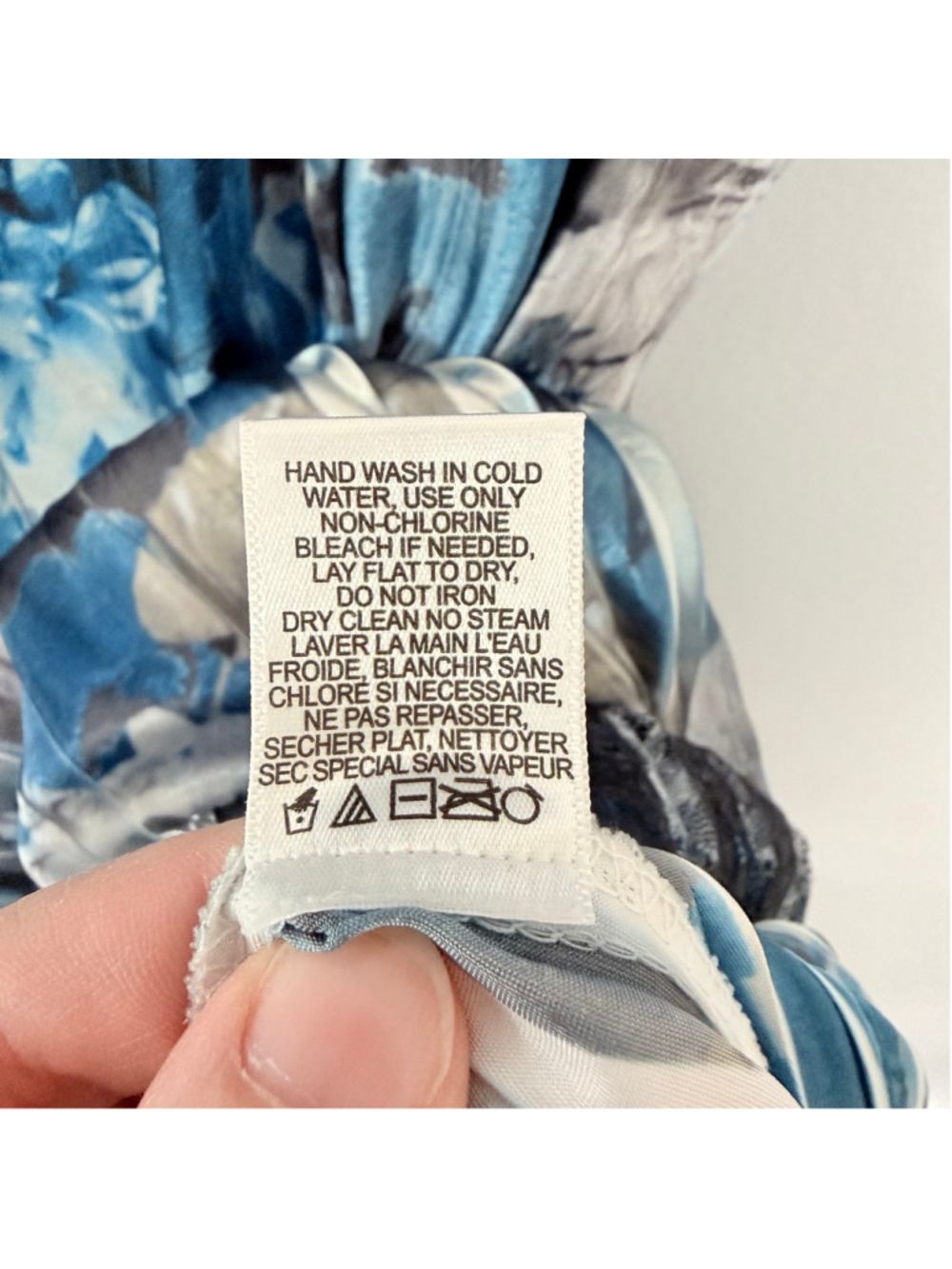 KOMAROV Blue Gray Floral Pleated Charmeuse Cocktail Dress Lace Sleeve Size XL - Picture 11 of 15